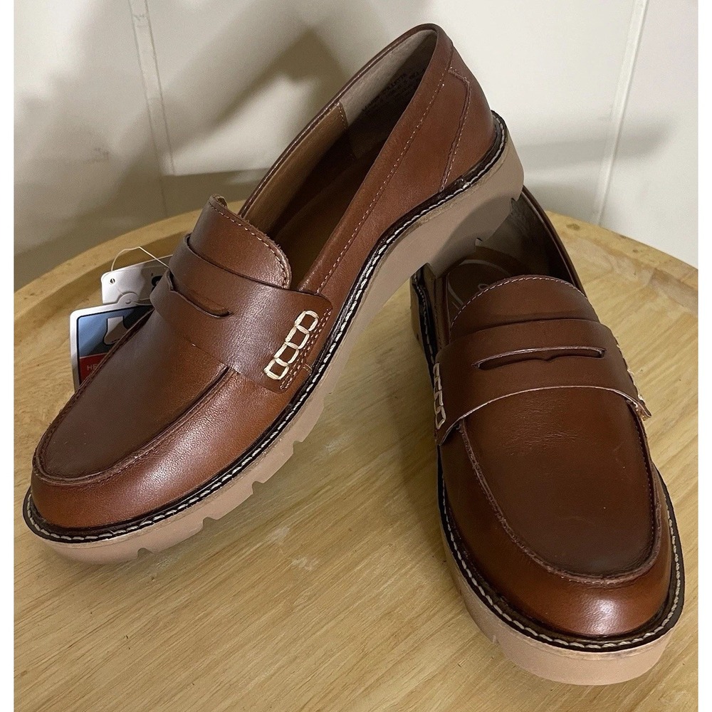 Aetrex Brown Leather Penny Loafers with Tan Lug Sole